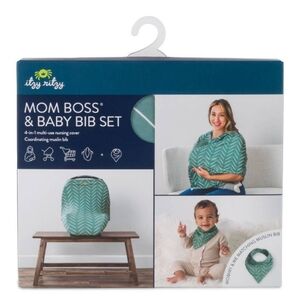 Itzy Ritzy Mom Nursing Cover & Baby Bib Set - Green Chevron